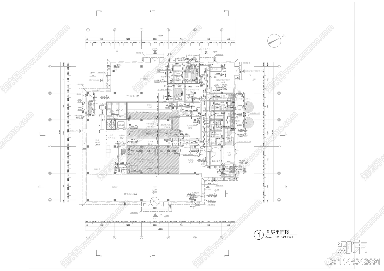 现代科技产业园办公楼cad施工图下载【ID:1144342691】