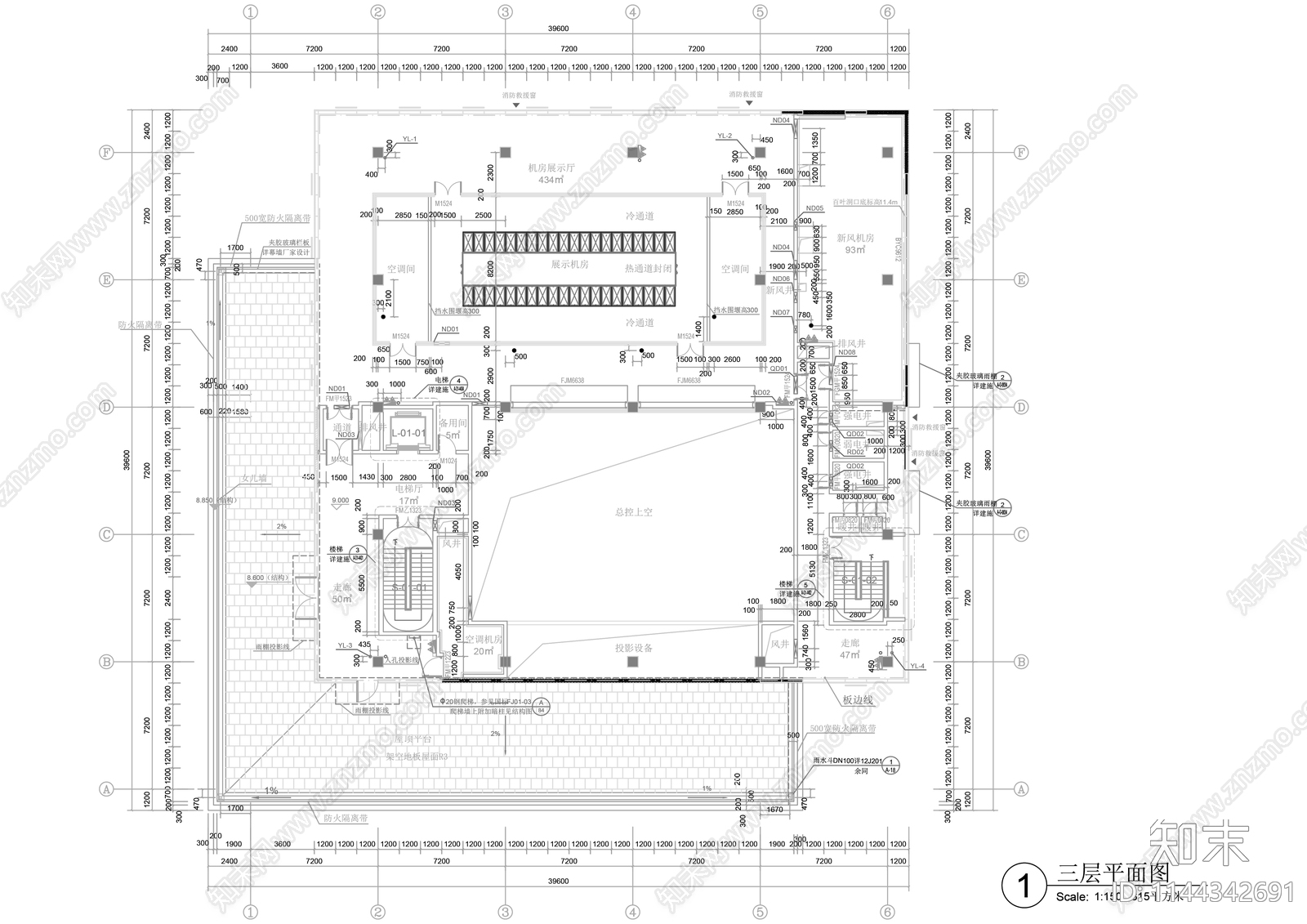 现代科技产业园办公楼cad施工图下载【ID:1144342691】
