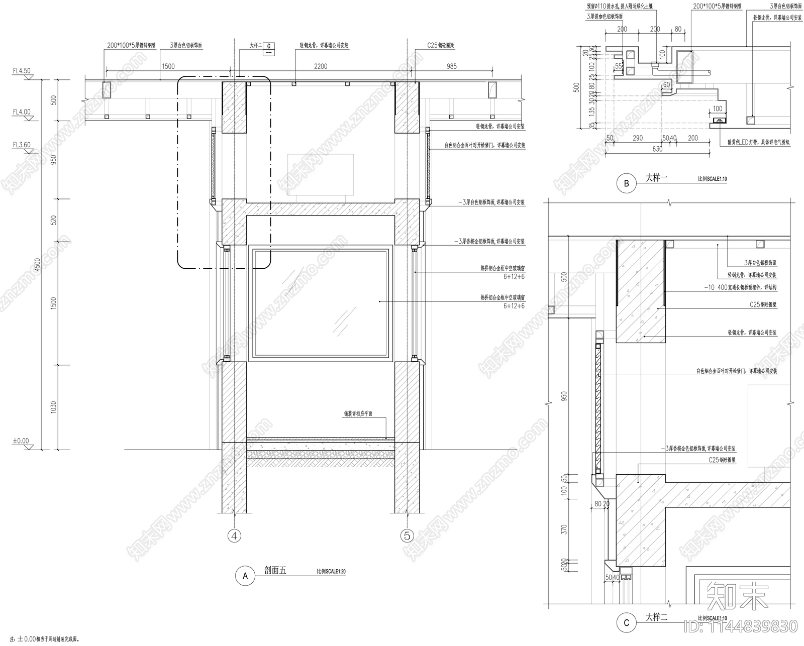 现代小区入口门楼cad施工图下载【ID:1144839830】