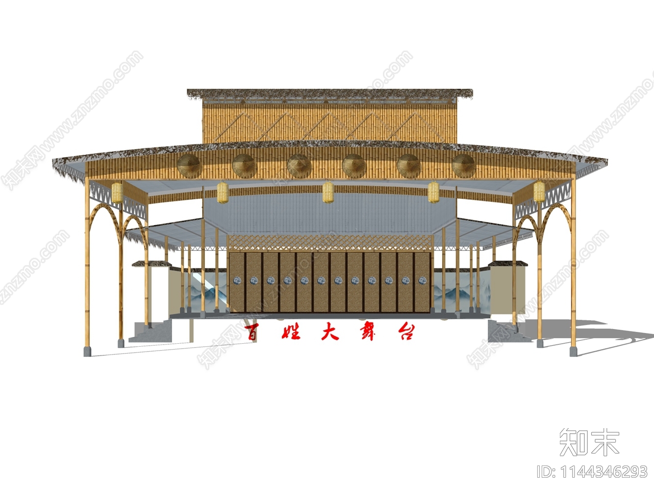 中式乡村室外舞台SU模型下载【ID:1144346293】