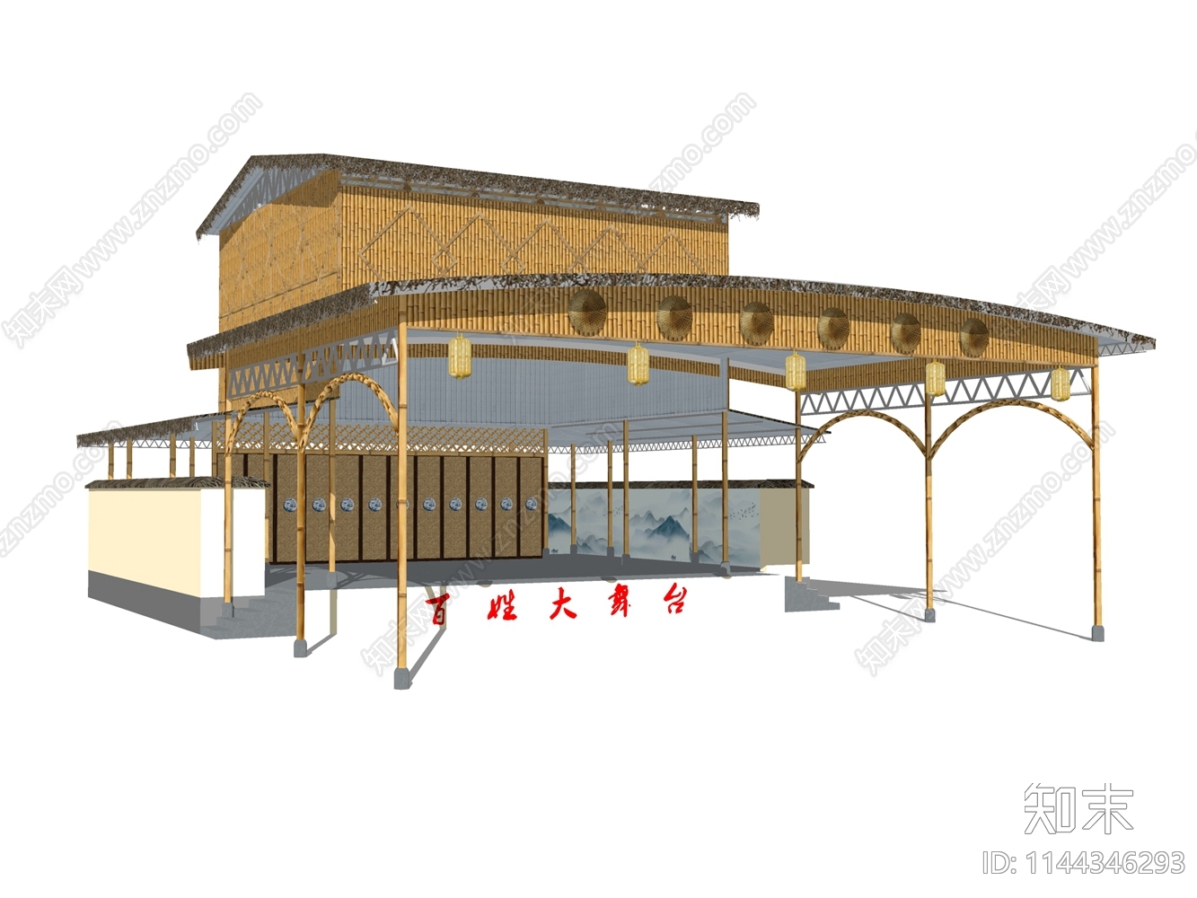 中式乡村室外舞台SU模型下载【ID:1144346293】