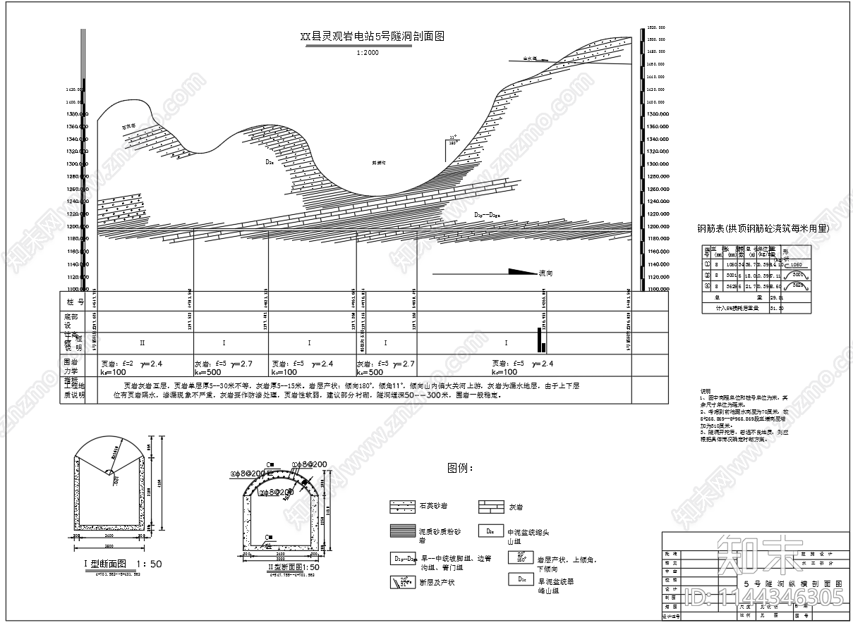 电站工程隧洞剖面断面cad施工图下载【ID:1144346305】