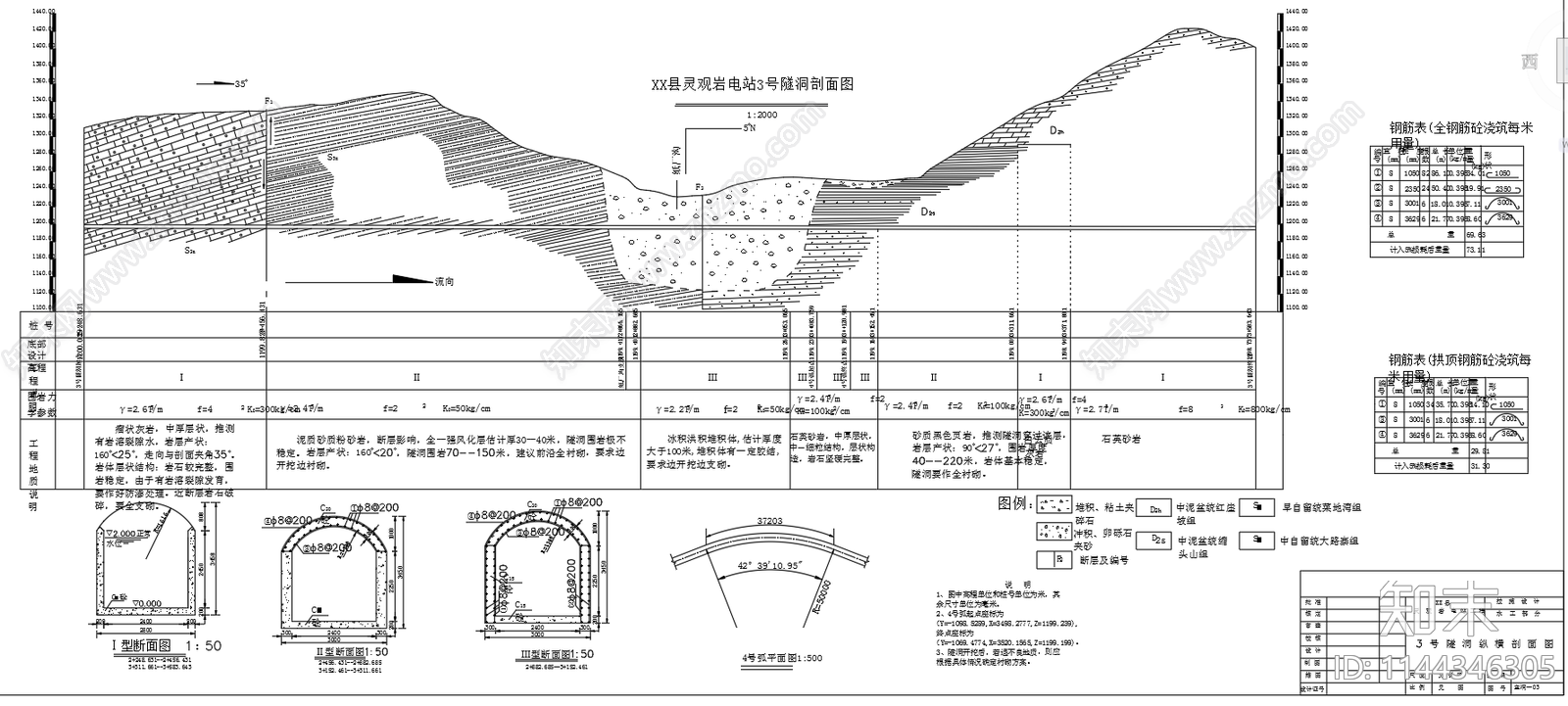 电站工程隧洞剖面断面cad施工图下载【ID:1144346305】