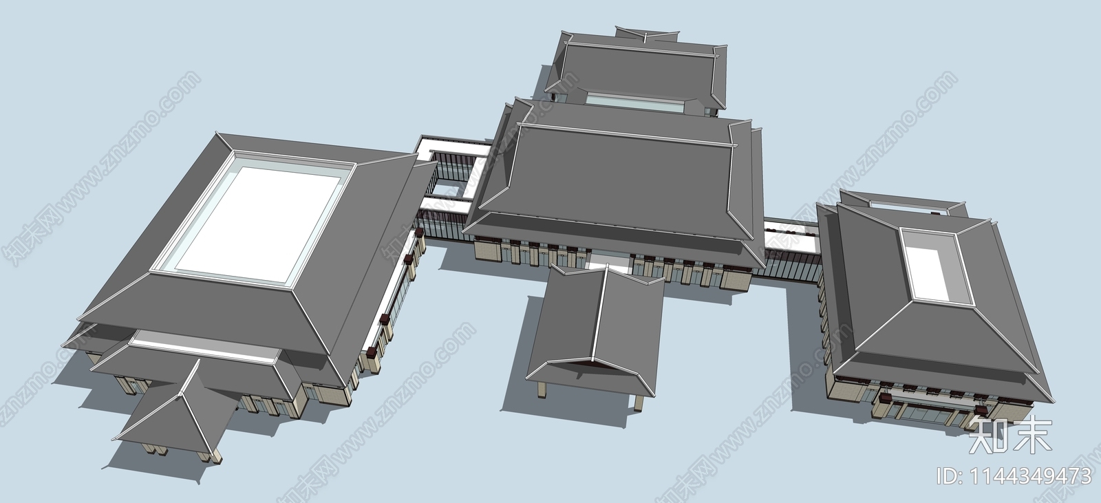 新中式酒店建筑SU模型下载【ID:1144349473】