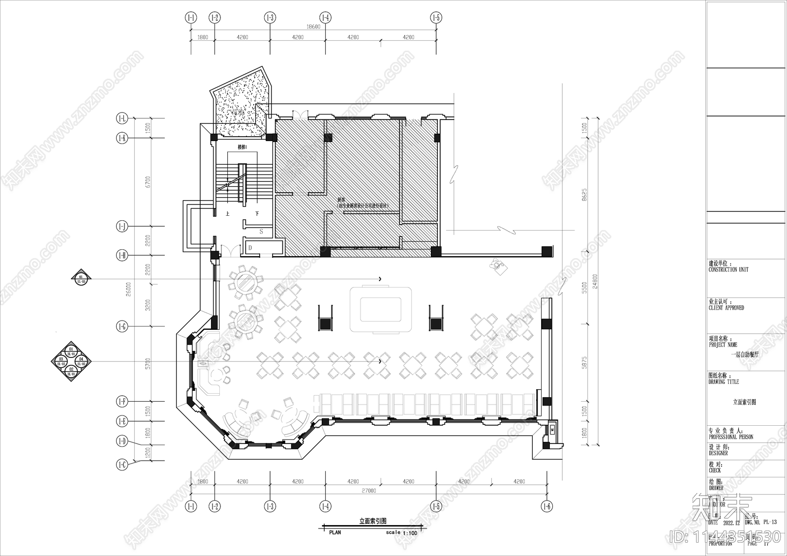 自助餐厅室内cad施工图下载【ID:1144351530】