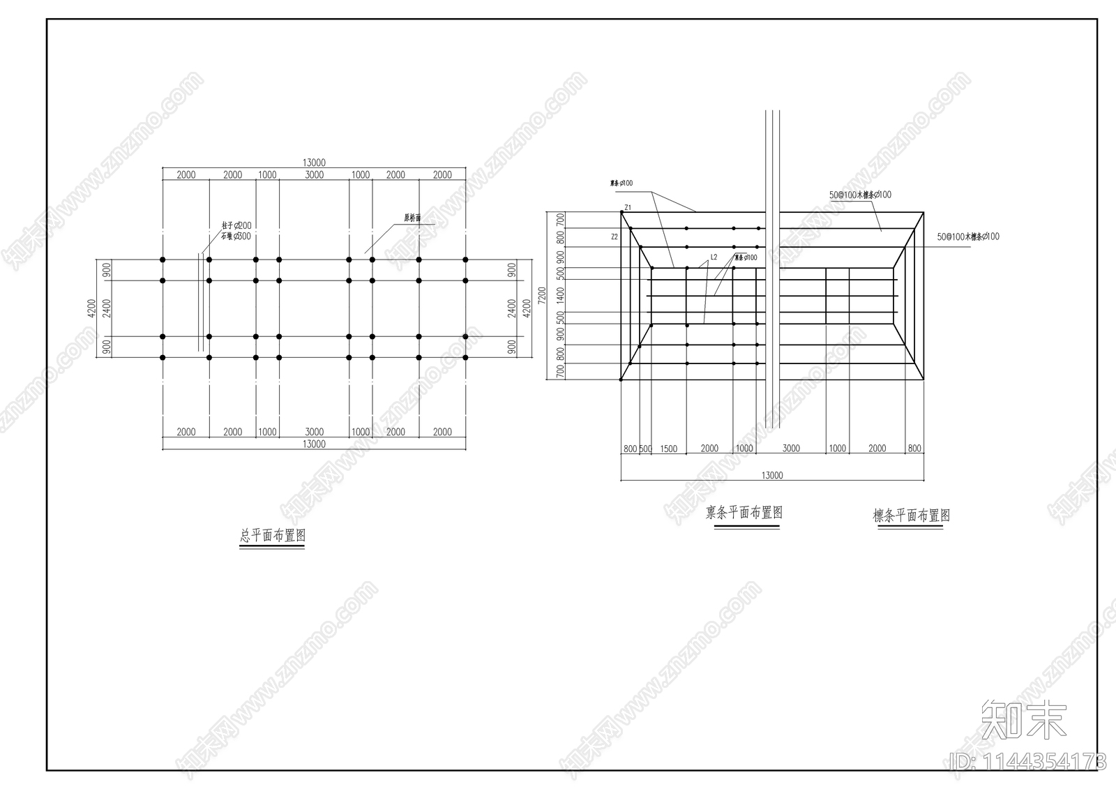 风雨桥古建筑门楼cad施工图下载【ID:1144354173】