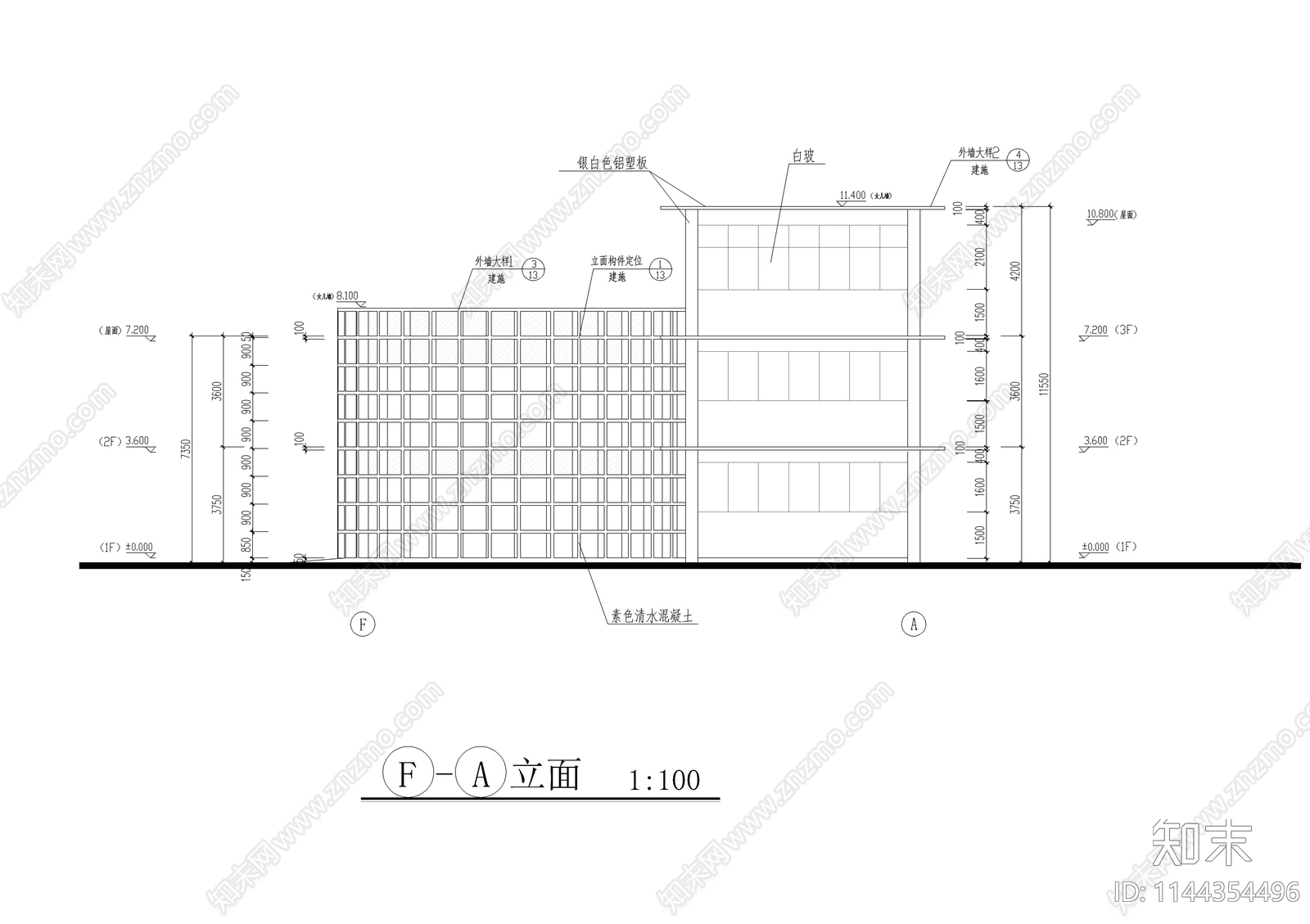 小区三层830平会所建筑cad施工图下载【ID:1144354496】