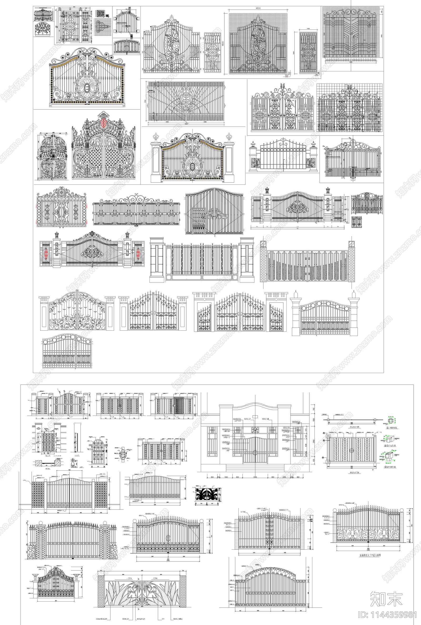 铁艺大门cad施工图下载【ID:1144359981】