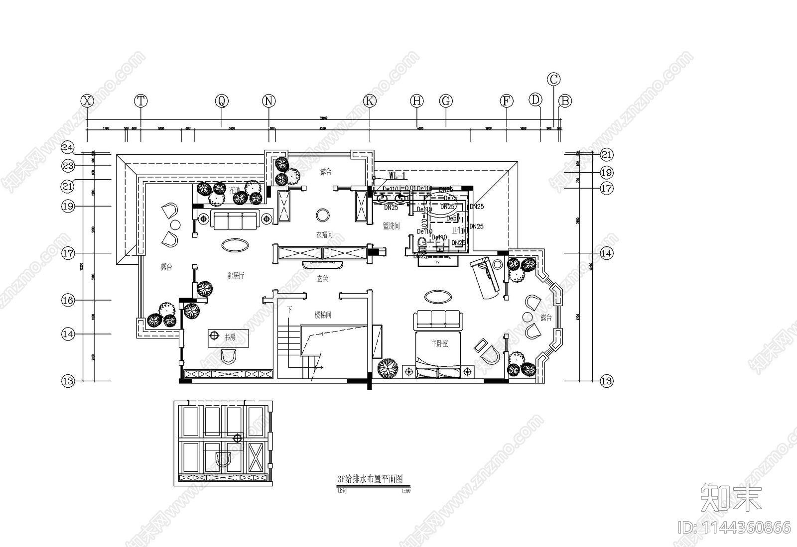 800㎡四层别墅家装室内cad施工图下载【ID:1144360866】