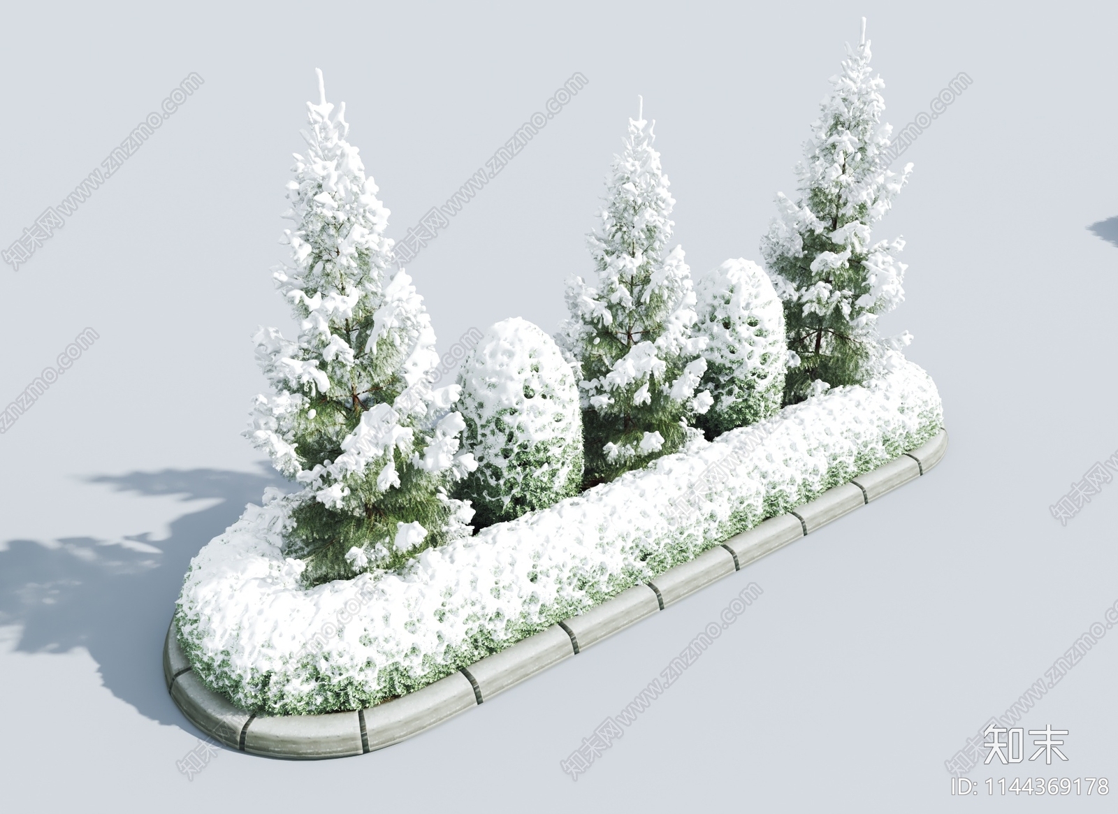 现代冬天雪景灌木丛3D模型下载【ID:1144369178】