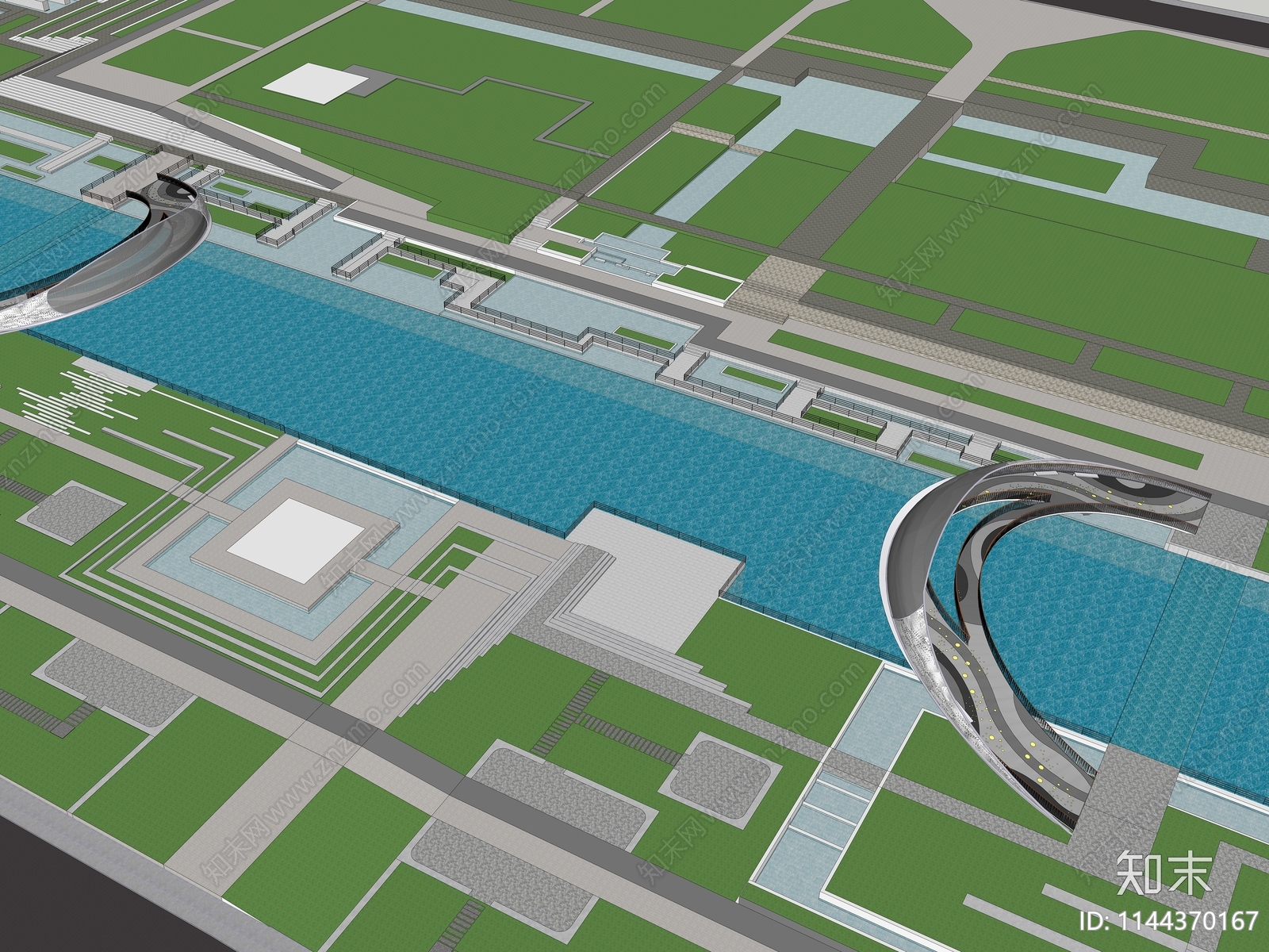 现代城市滨水景观SU模型下载【ID:1144370167】