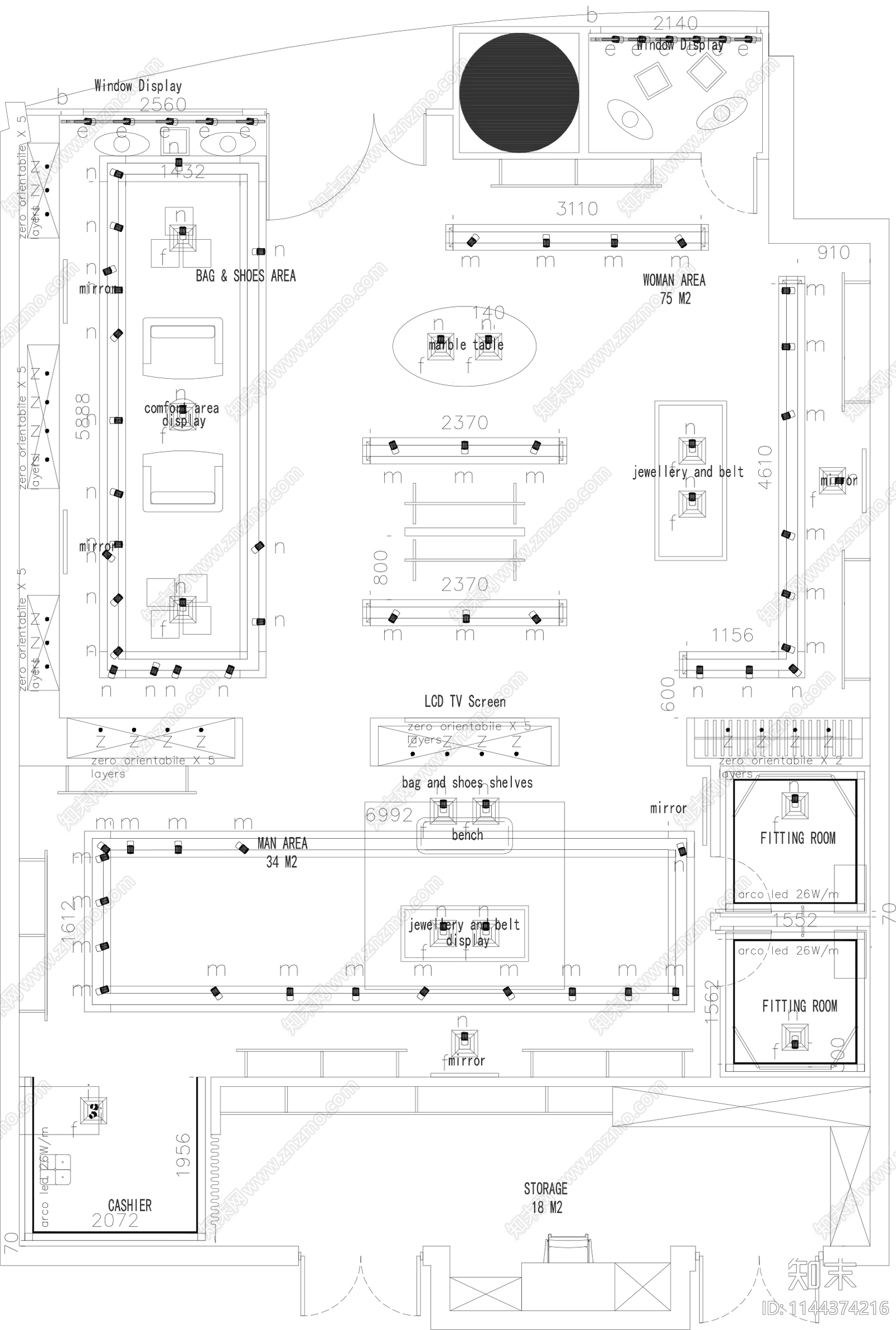 服装店室内cad施工图下载【ID:1144374216】