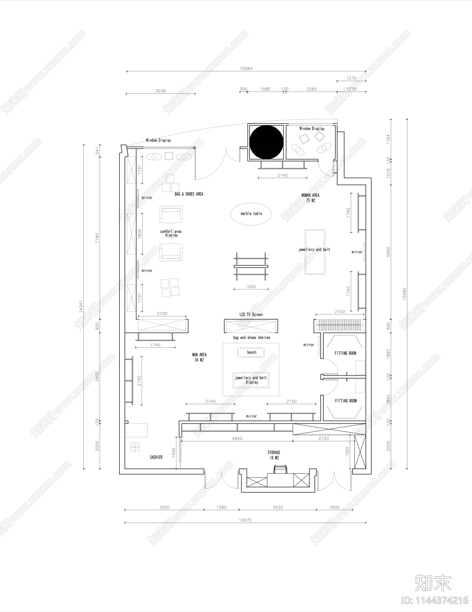 服装店室内cad施工图下载【ID:1144374216】