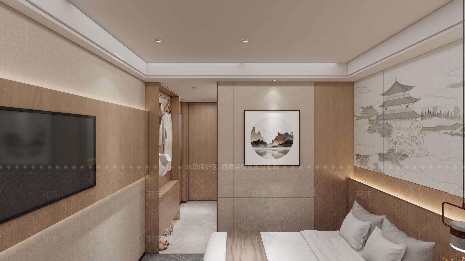 新中式酒店客房SU模型下载【ID:1144376614】