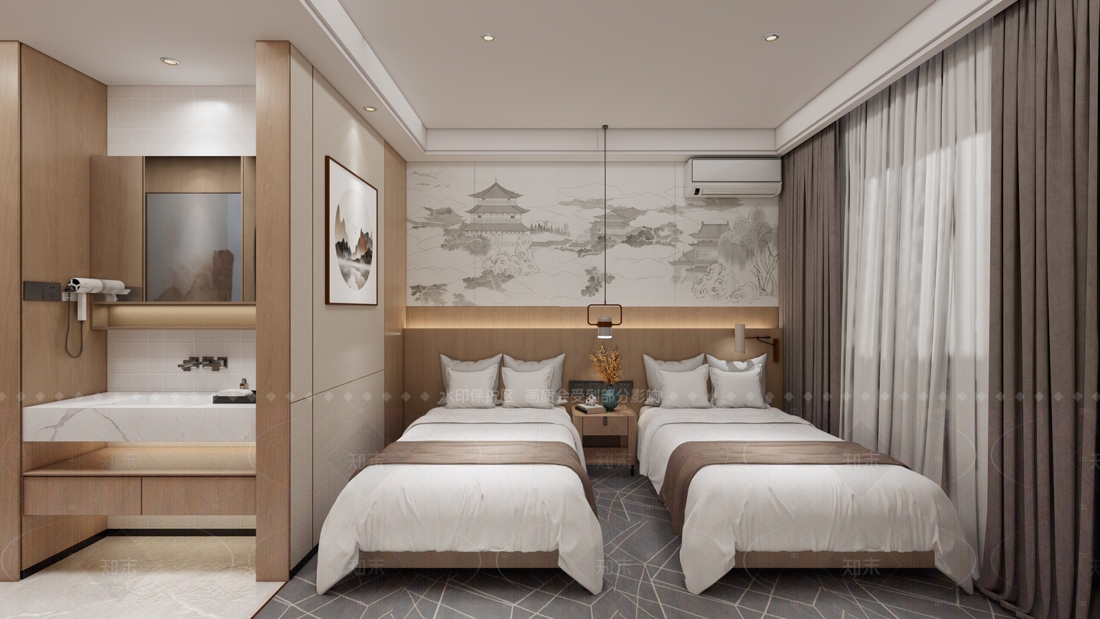 新中式酒店客房SU模型下载【ID:1216040820】