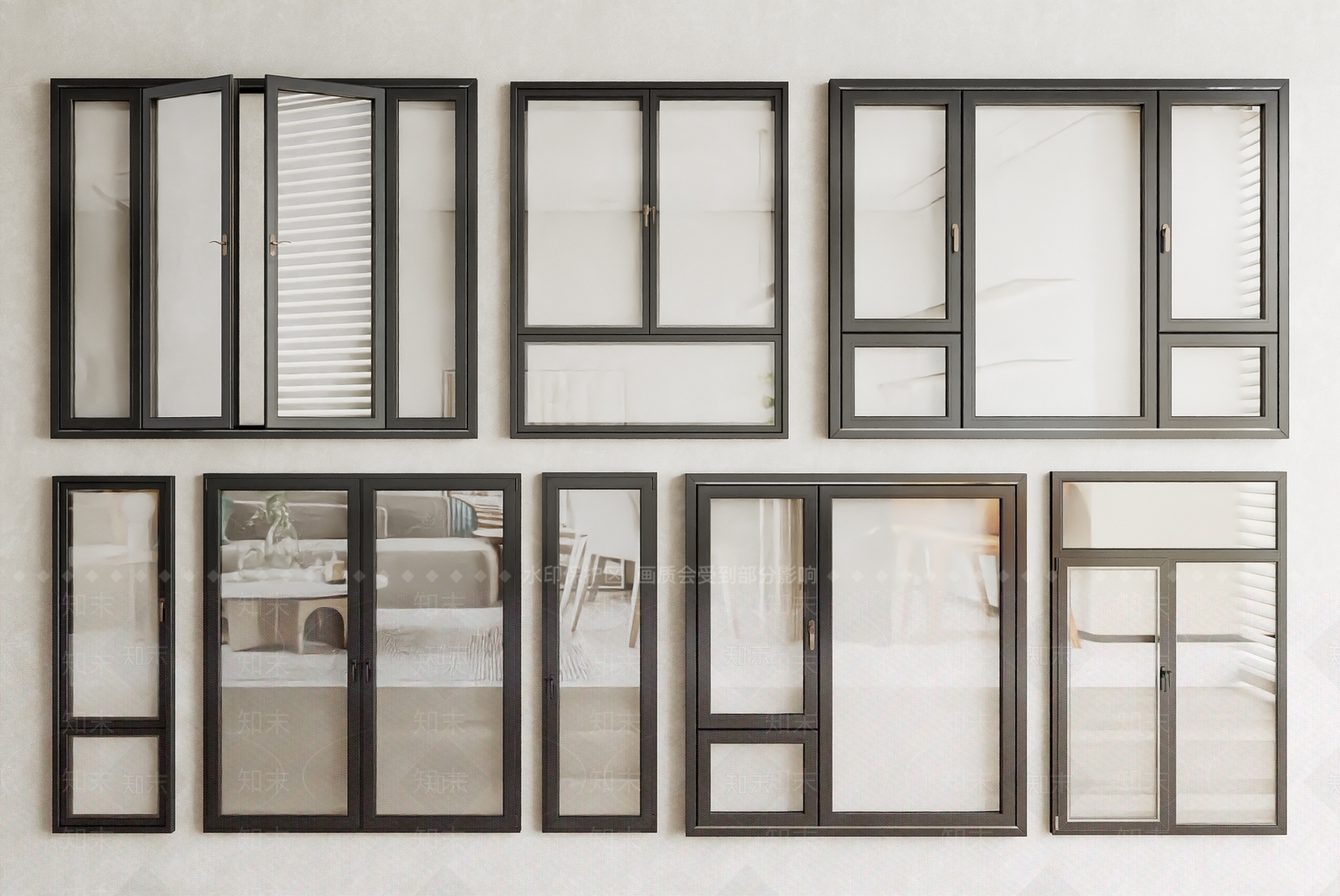 现代窗户落地窗平开窗3D模型下载【ID:1144376777】