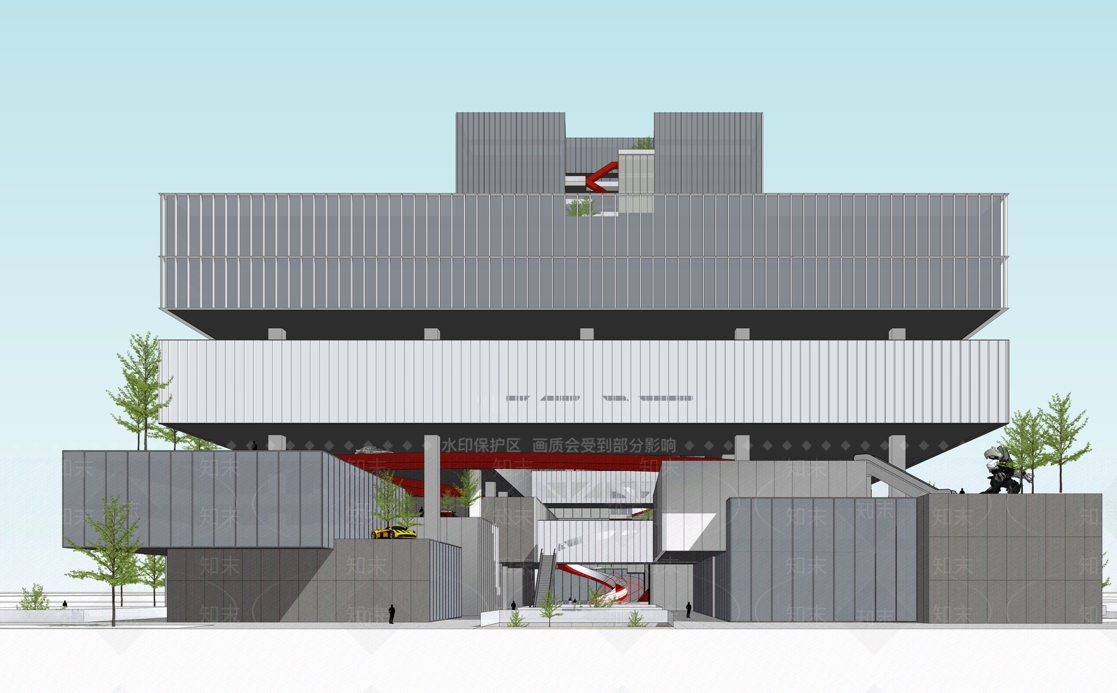 现代展览馆建筑SU模型下载【ID:1144377961】