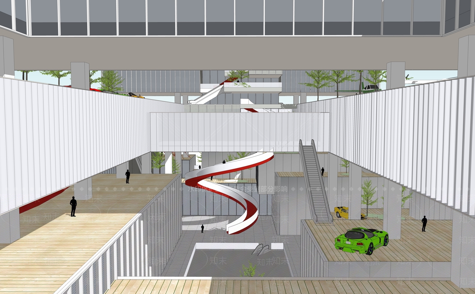 现代展览馆建筑SU模型下载【ID:1144377961】