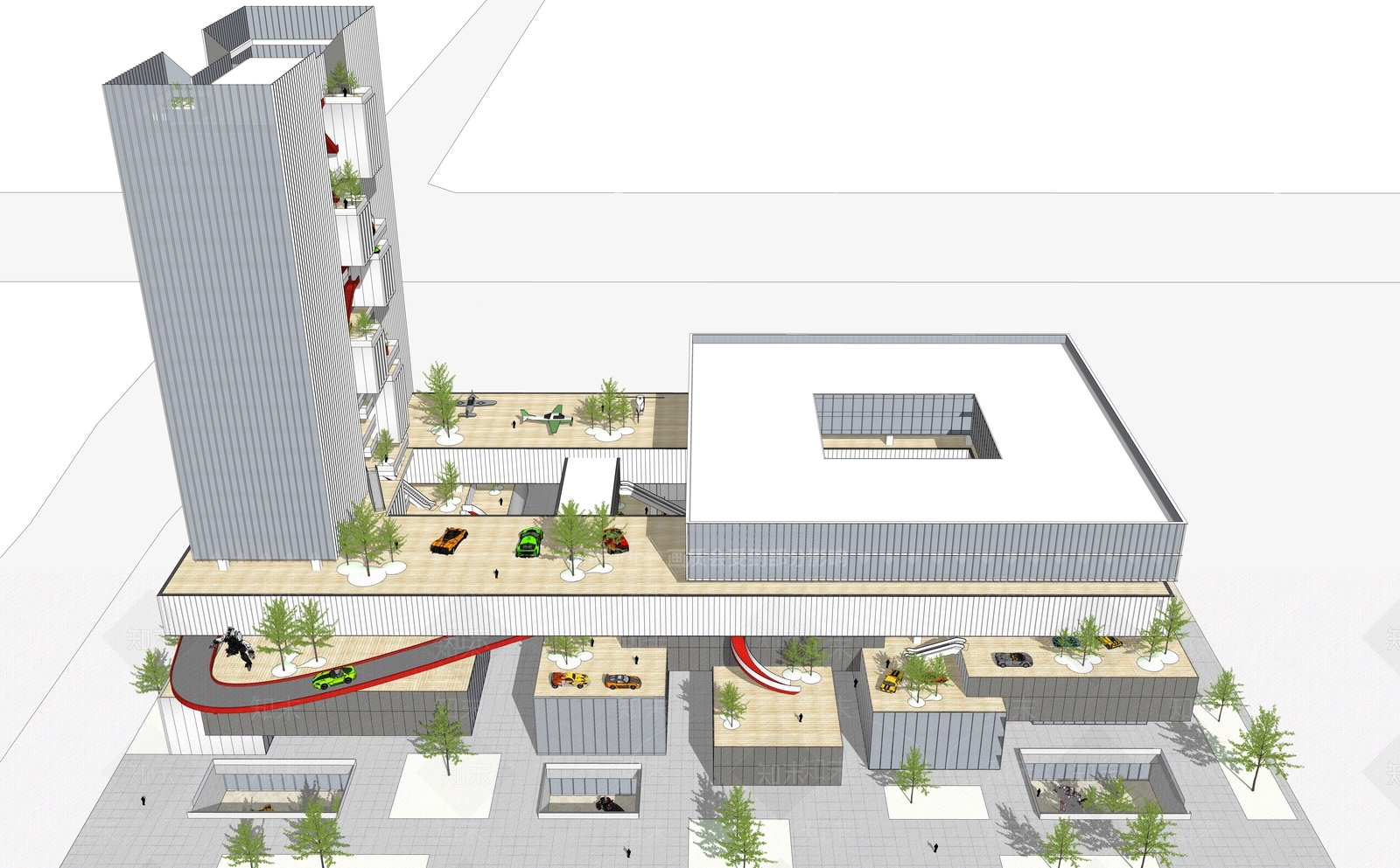 现代展览馆建筑SU模型下载【ID:1144377961】