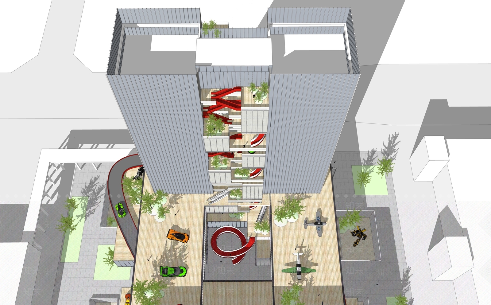 现代展览馆建筑SU模型下载【ID:1144377961】