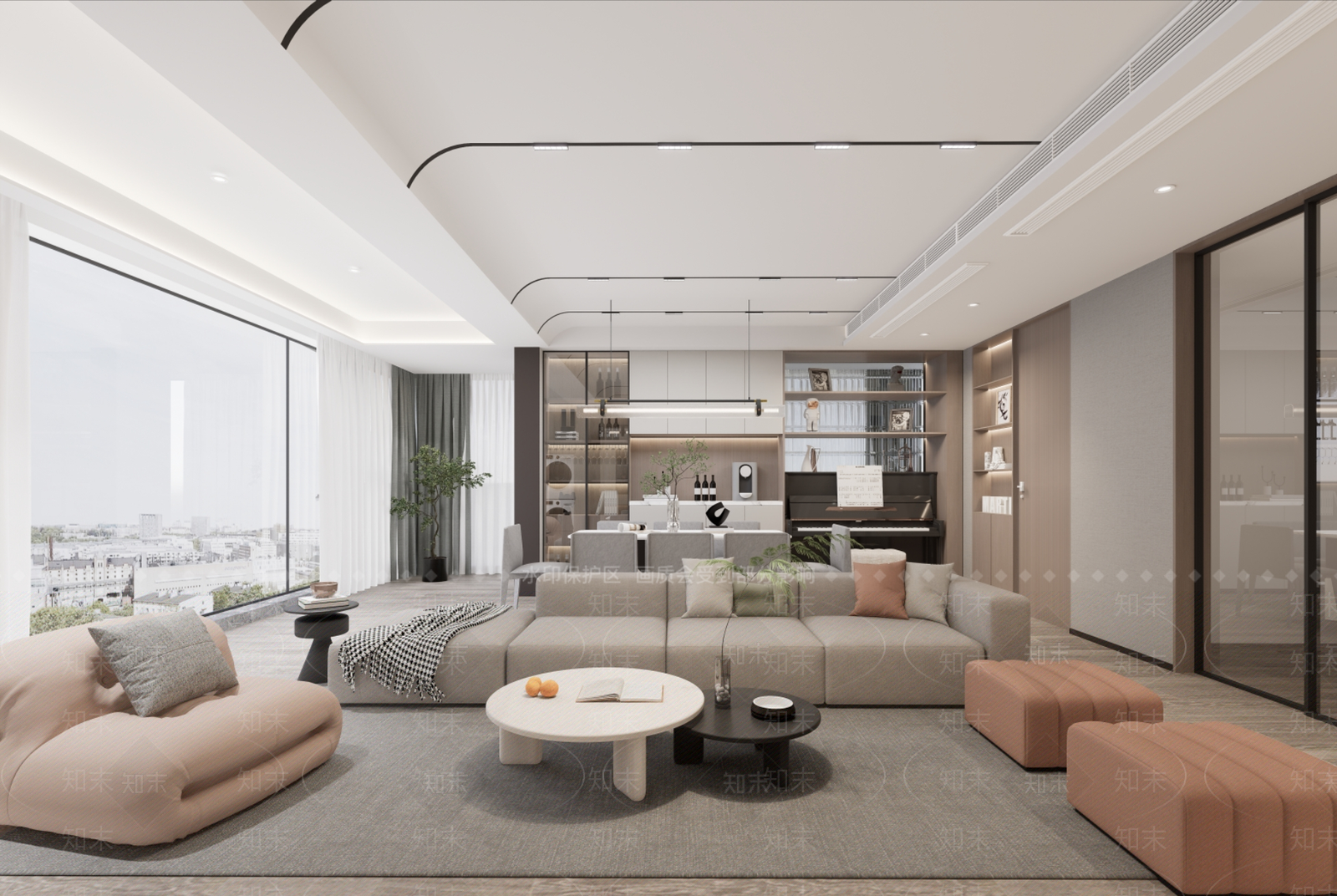 现代风格家居客餐厅SU模型下载【ID:1144377542】