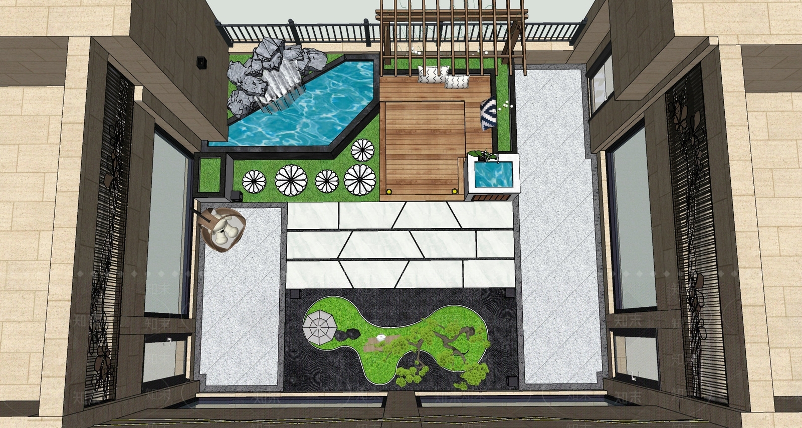 现代屋顶花园SU模型下载【ID:1144378128】