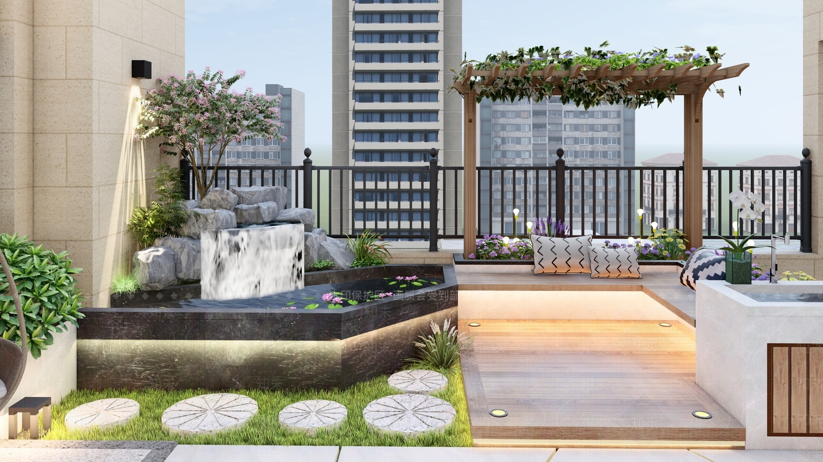 现代屋顶花园SU模型下载【ID:1144378128】
