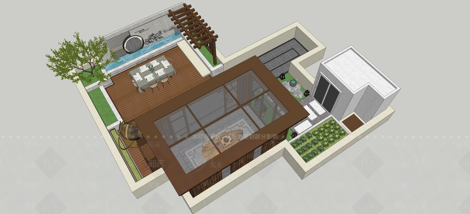 现代屋顶花园SU模型下载【ID:1144379682】