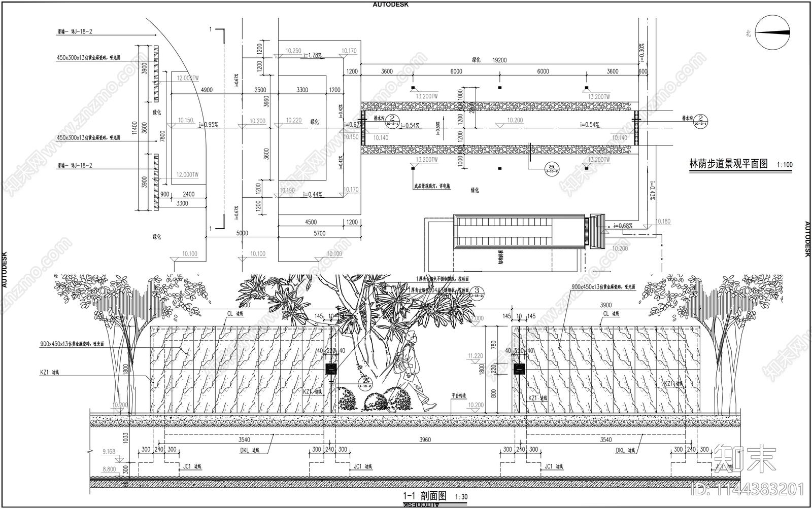 林荫步道景观节点详图施工图下载【ID:1144383201】