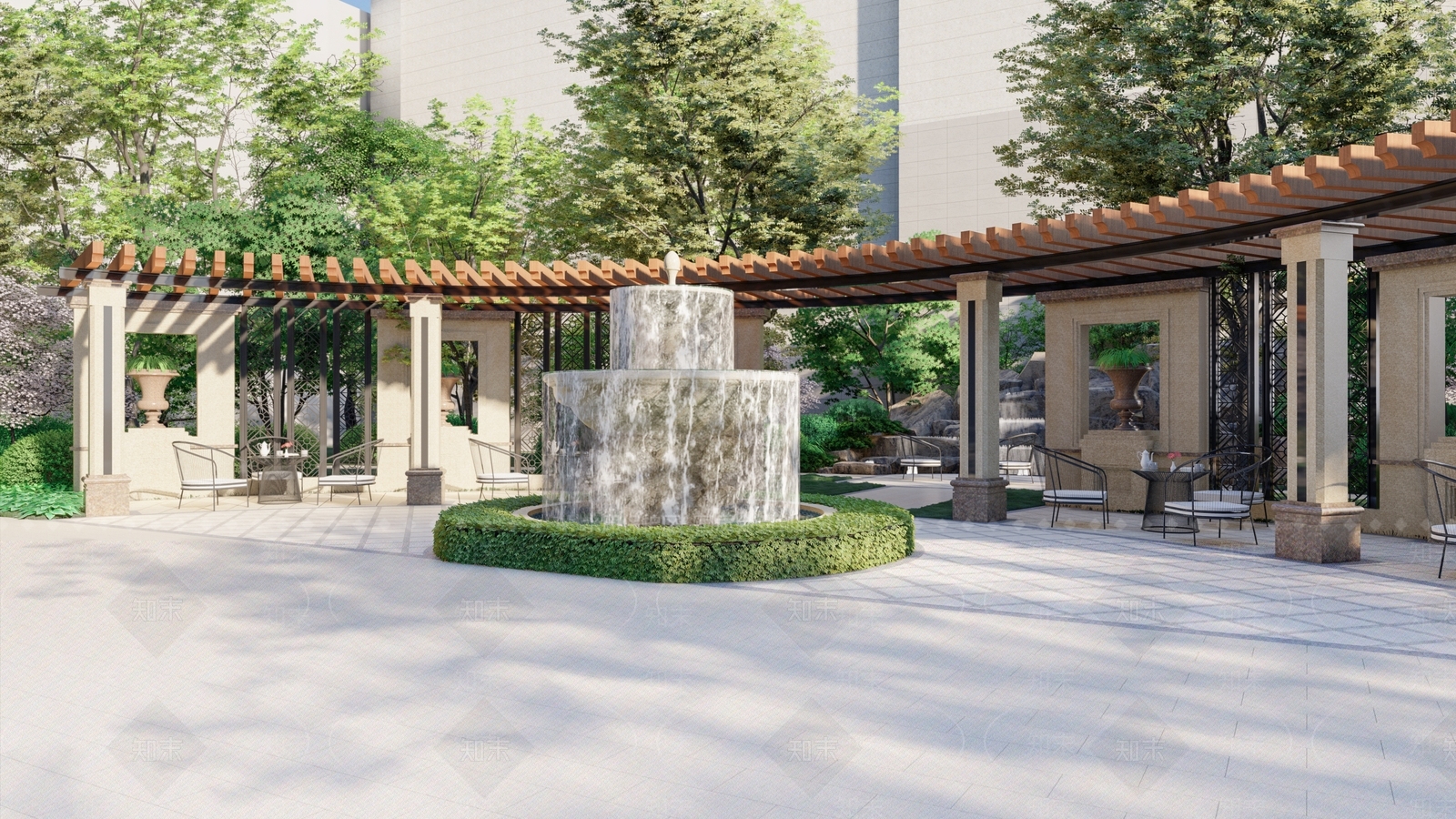 现代小区景观SU模型下载【ID:1144384042】