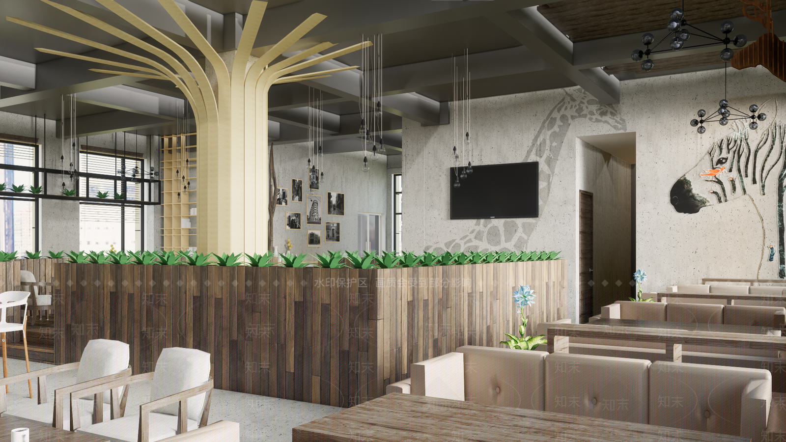 现代动物主题咖啡馆SU模型下载【ID:1144385320】