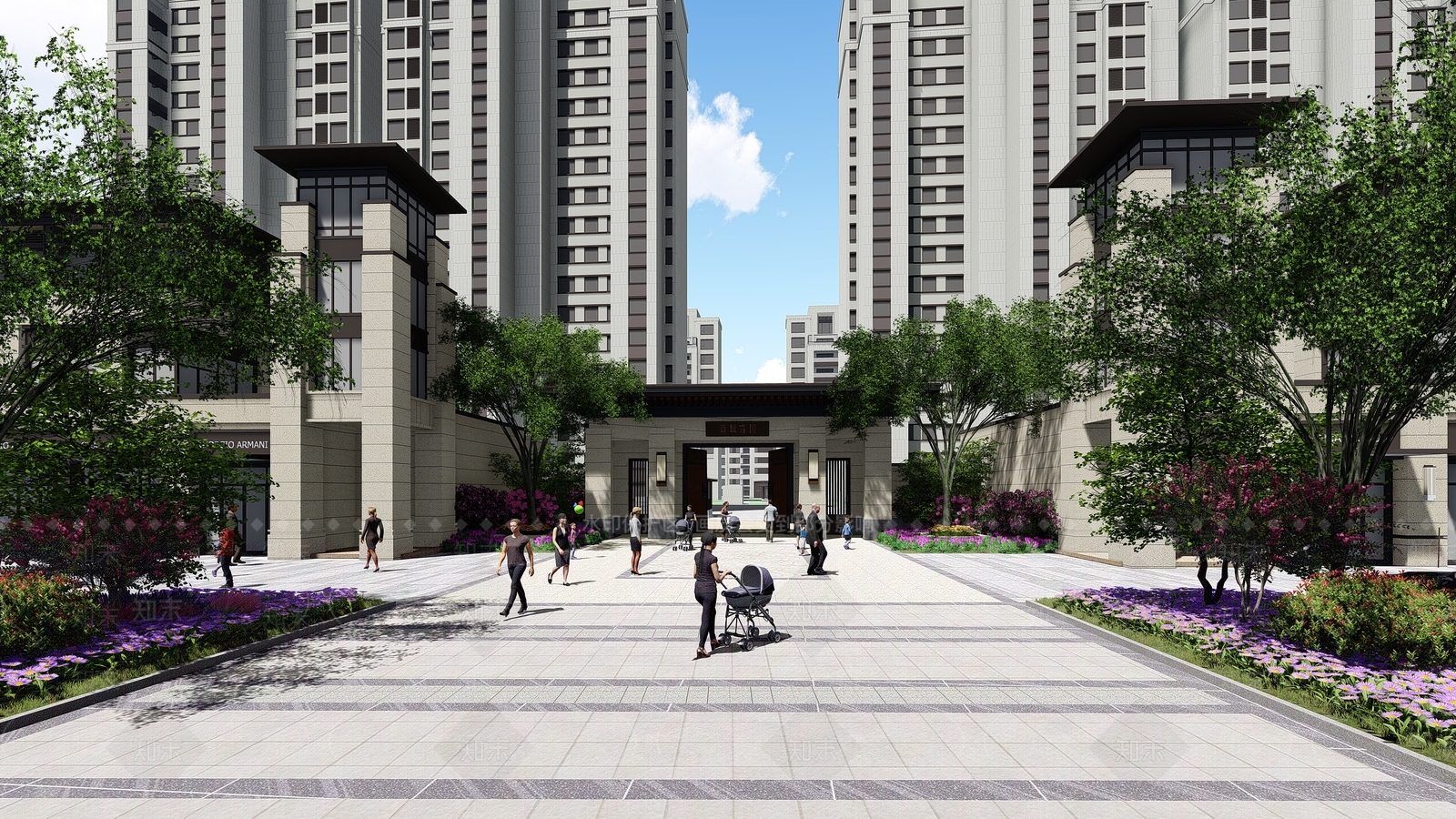 新中式小区入口大门SU模型下载【ID:1144387334】