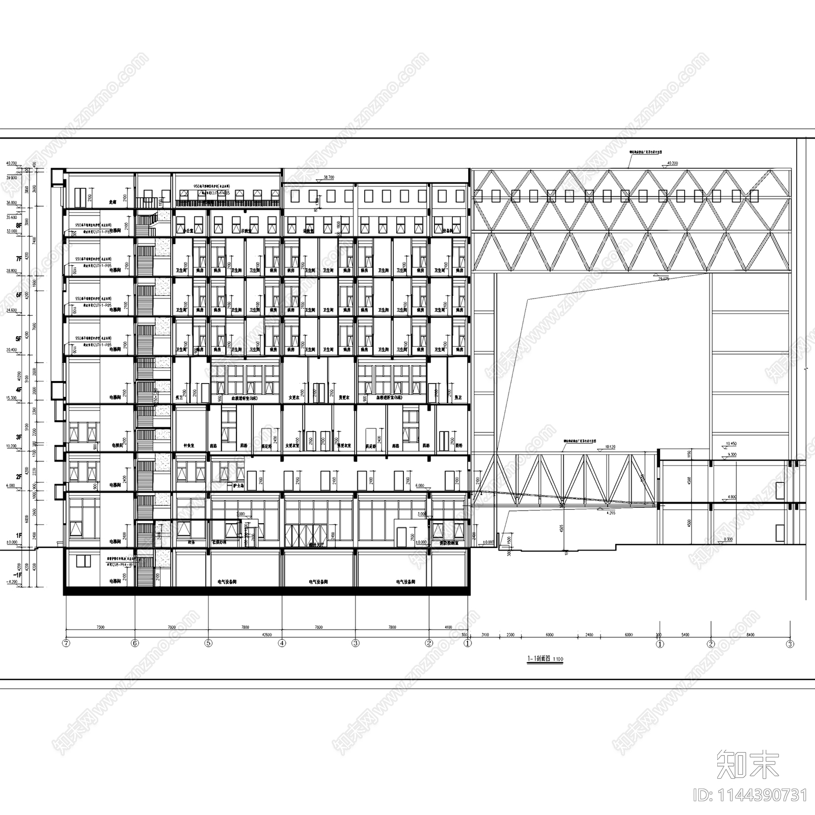 察哈尔右翼前旗蒙中医院建筑cad施工图下载【ID:1144390731】