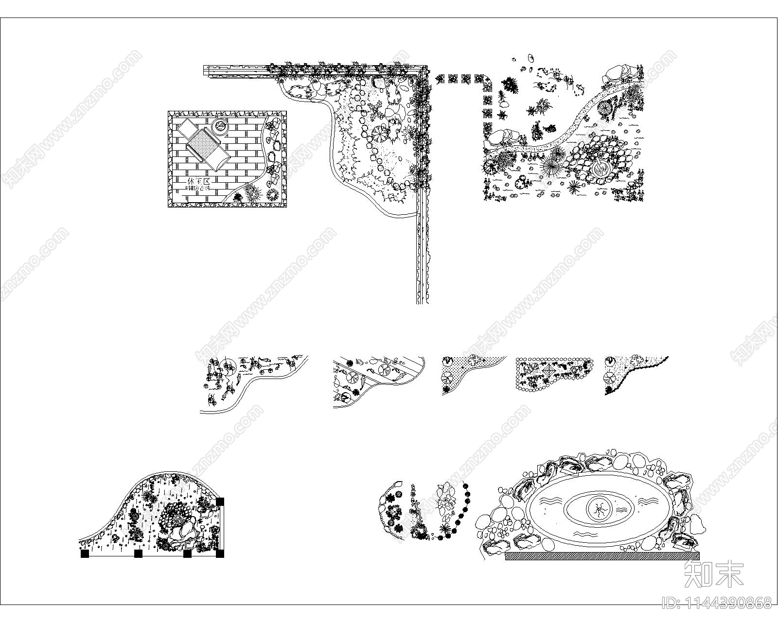 园林景观绿植小品cad施工图下载【ID:1144390868】