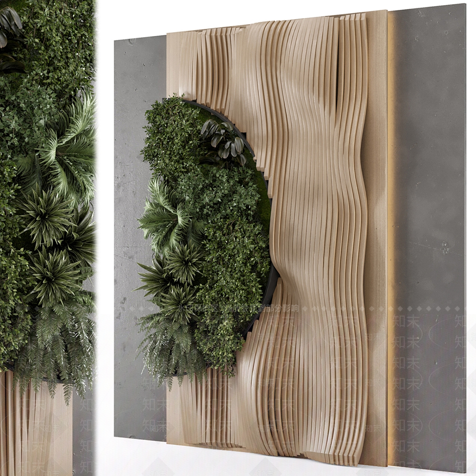 现代植物绿植背景造型墙SU模型下载【ID:1144392879】