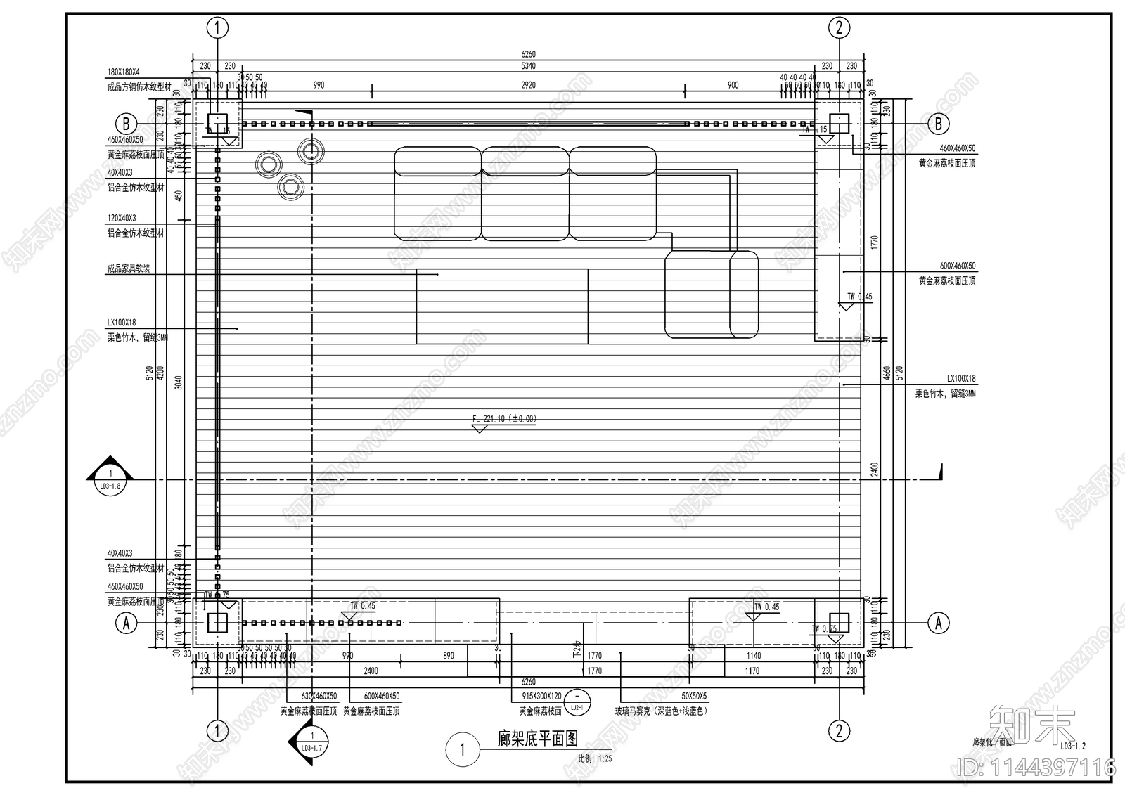 别墅庭院钢结构廊架施工图下载【ID:1144397116】