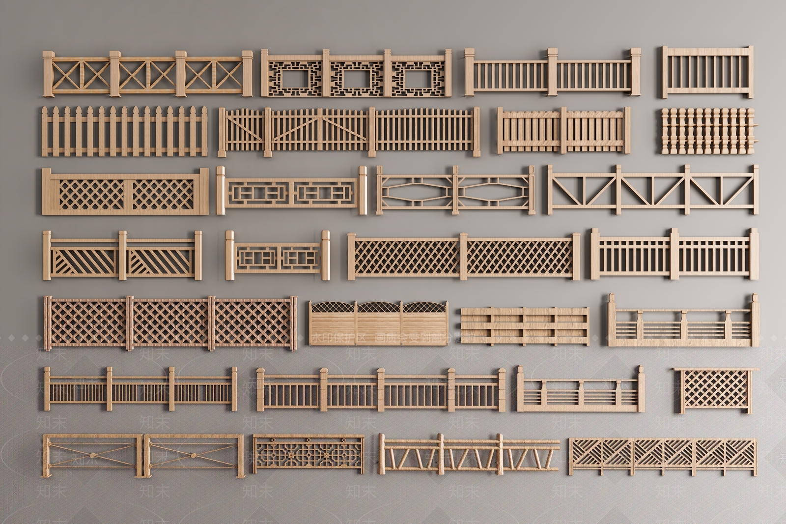 新中式木栏杆SU模型下载【ID:1144397373】