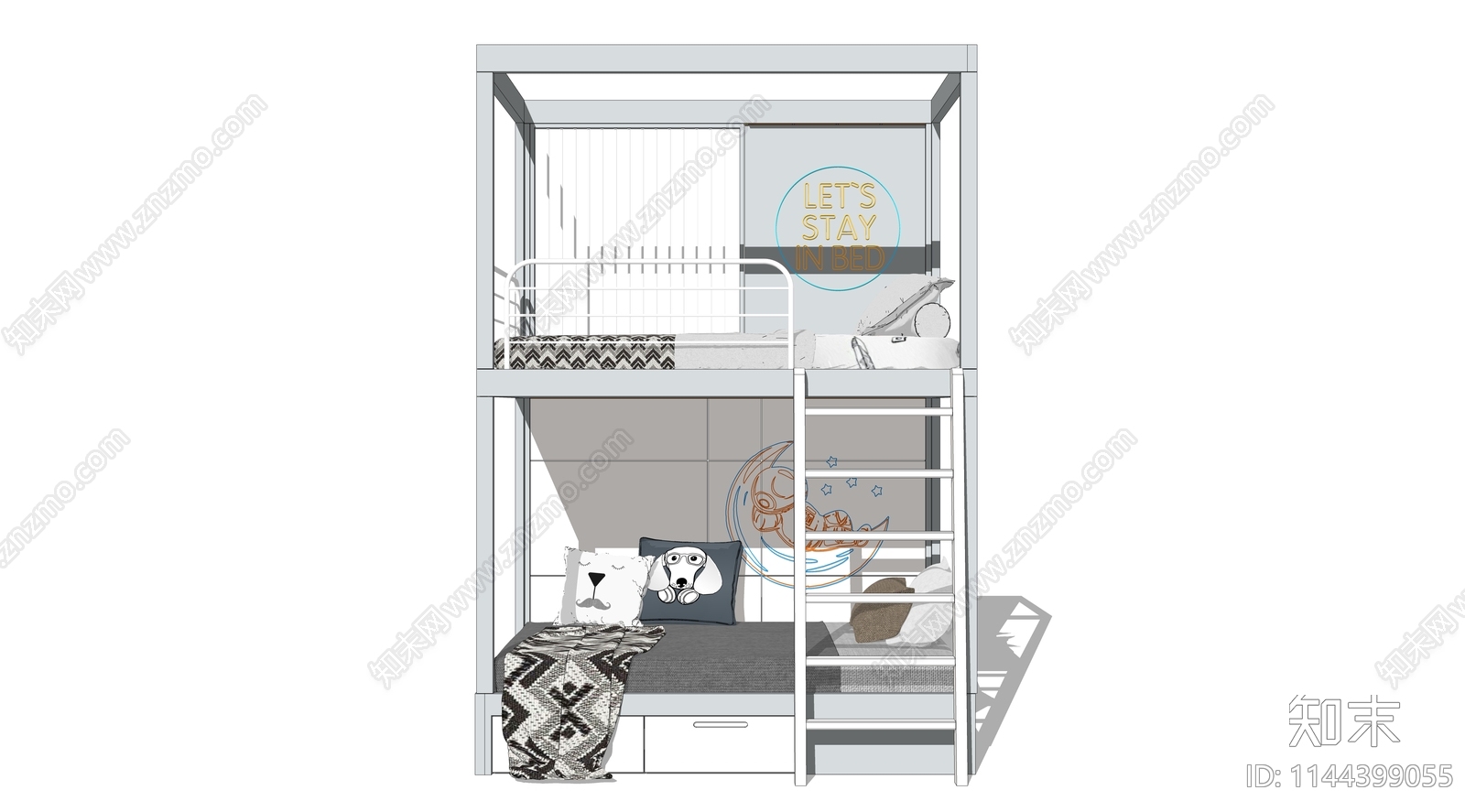 现代儿童上下床SU模型下载【ID:1144399055】