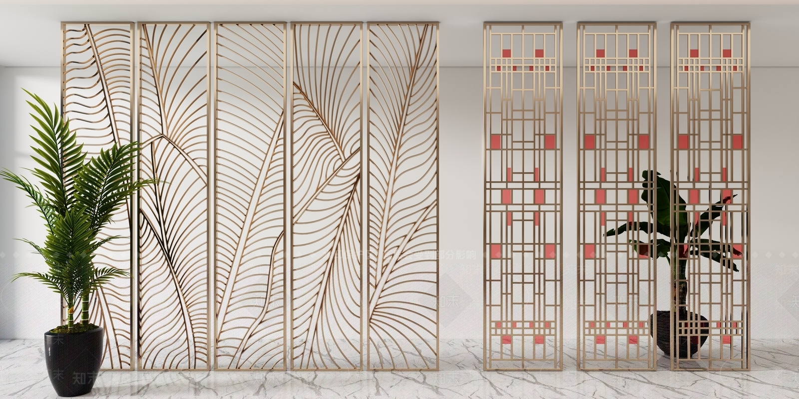 柱子大厅展厅酒店售楼部立柱大理石金属造型柱子3D模型下载【ID:1144399542】