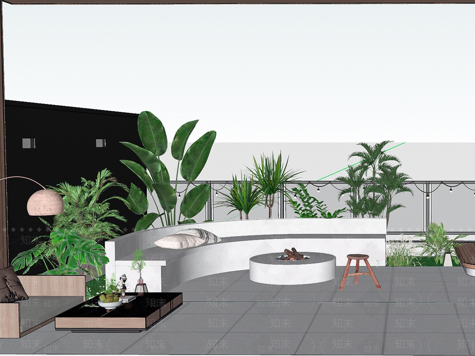 现代屋顶花园SU模型下载【ID:1144400671】