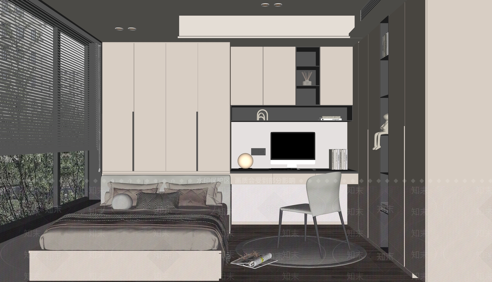 现代榻榻米卧室SU模型下载【ID:1144402740】