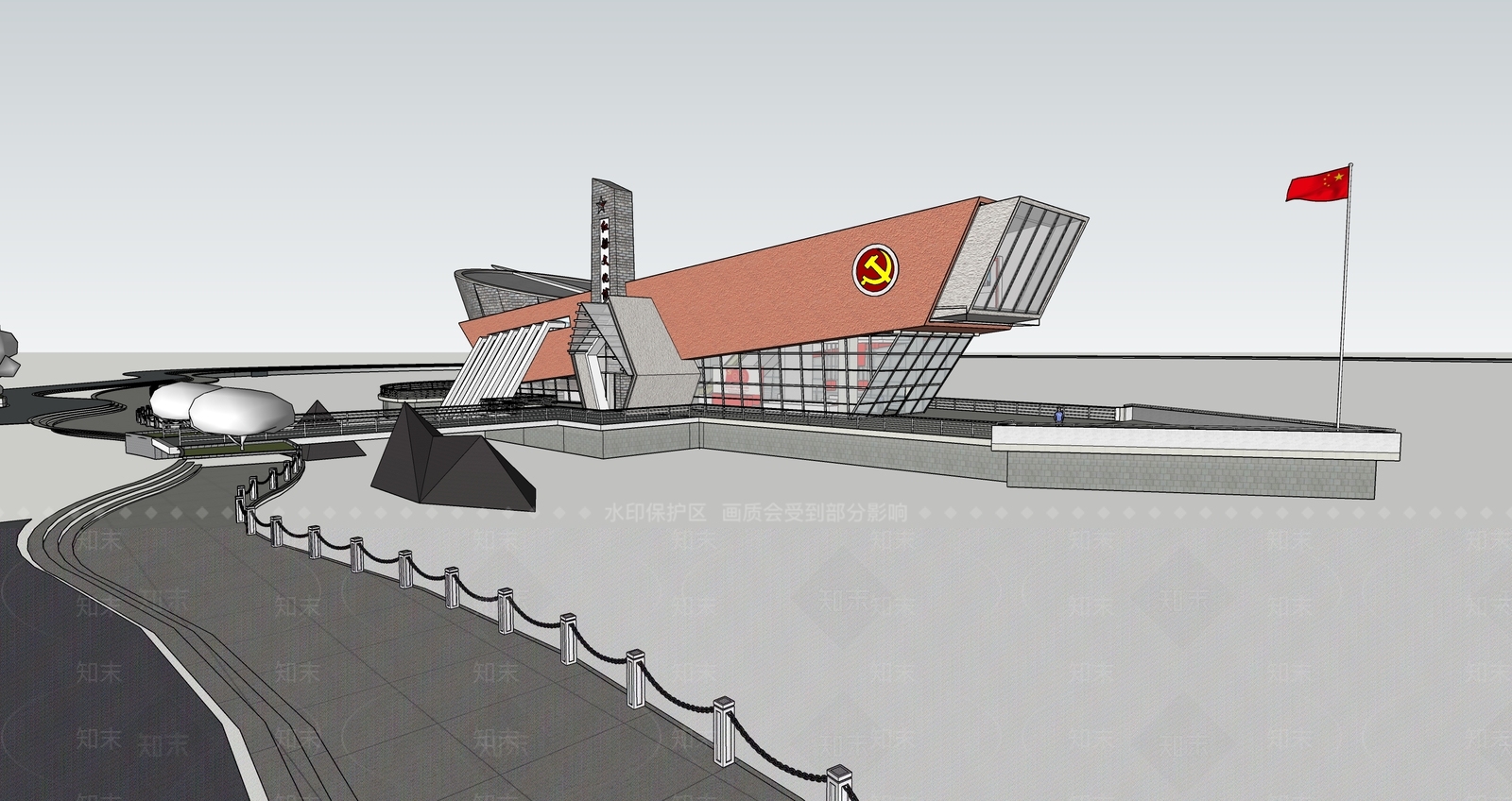 现代党建红船文化建筑SU模型下载【ID:1144402916】