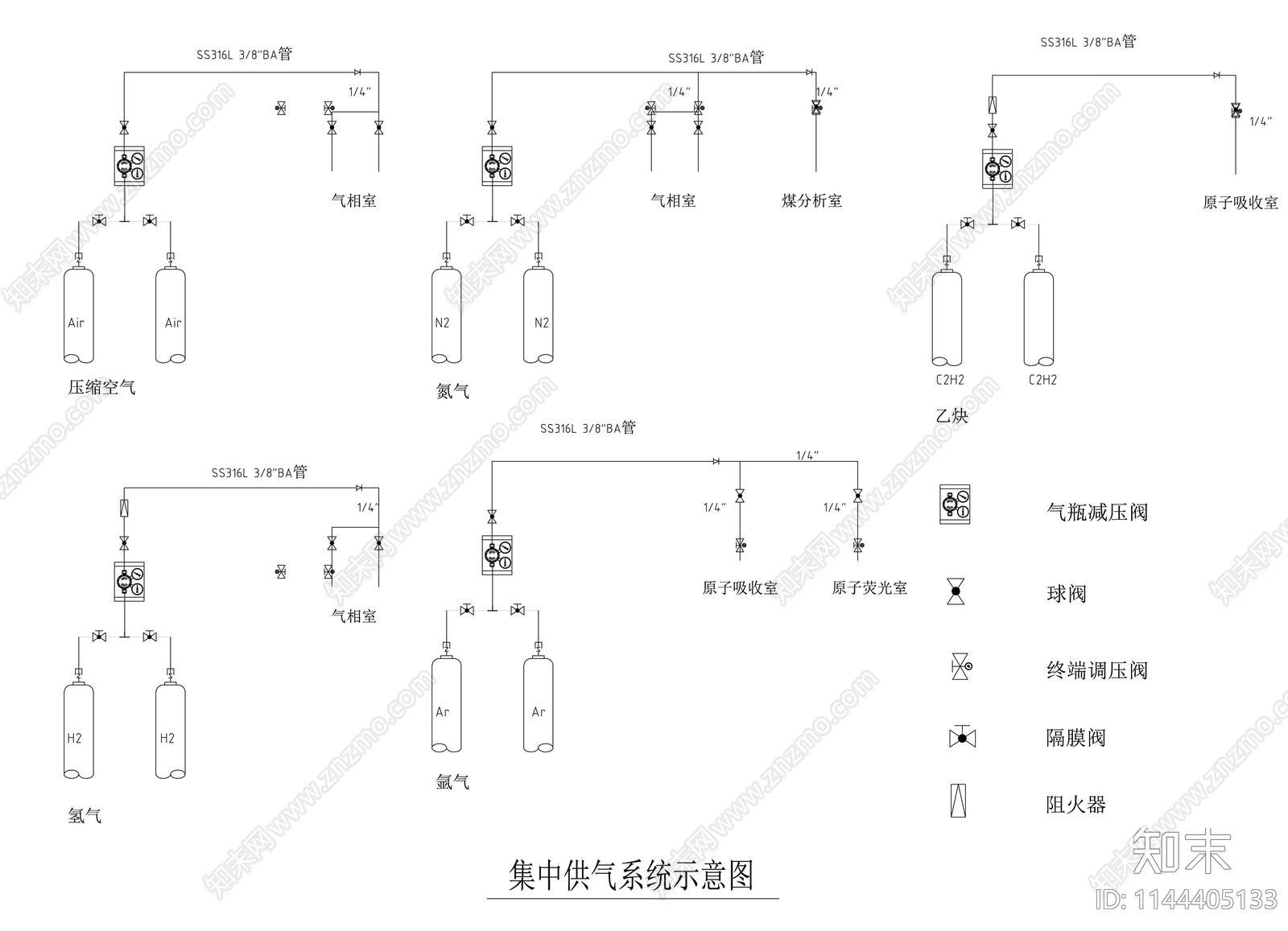 实验室集中供气cad施工图下载【ID:1144405133】