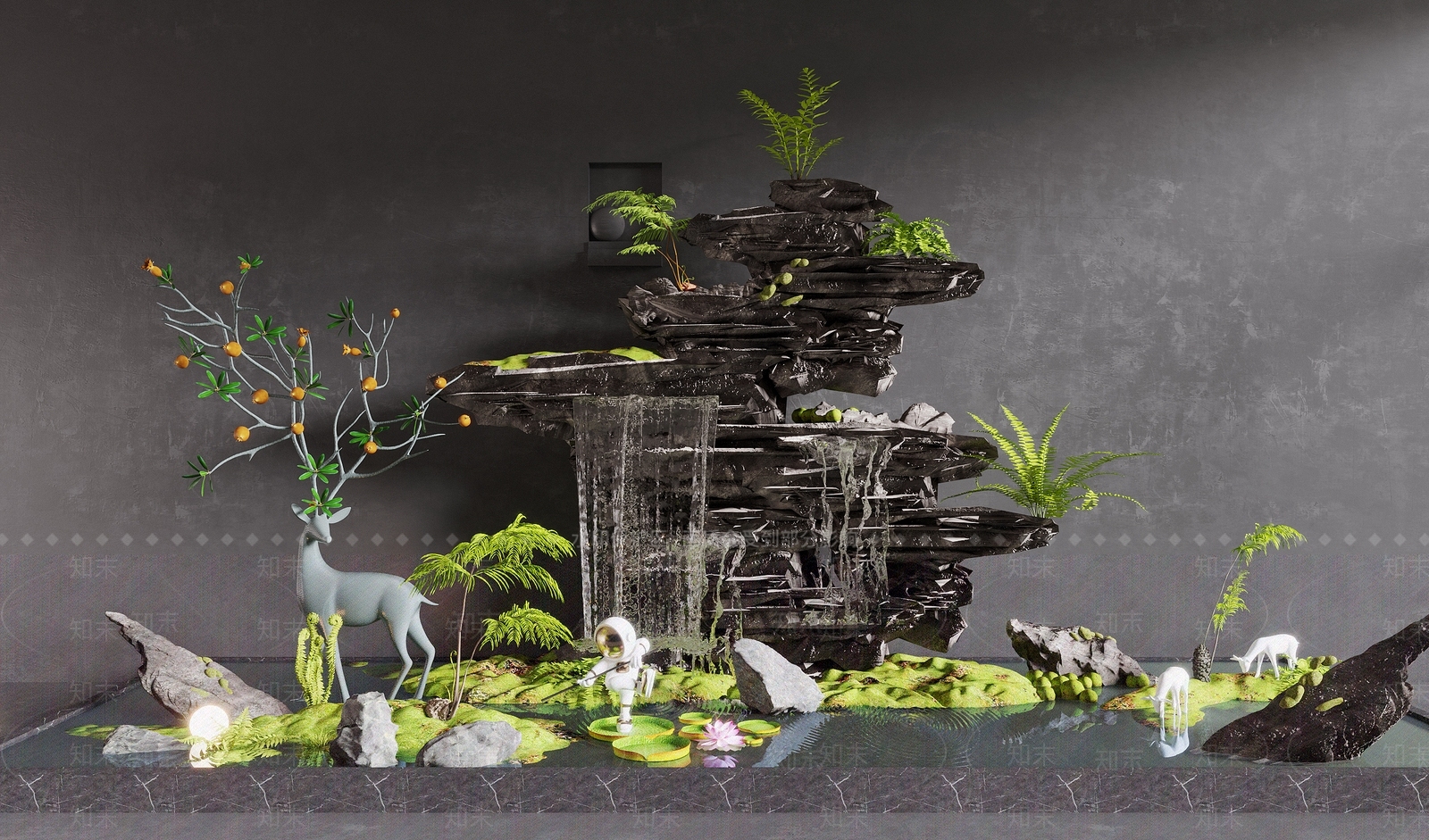 新中式假山水景3D模型下载【ID:1144406229】