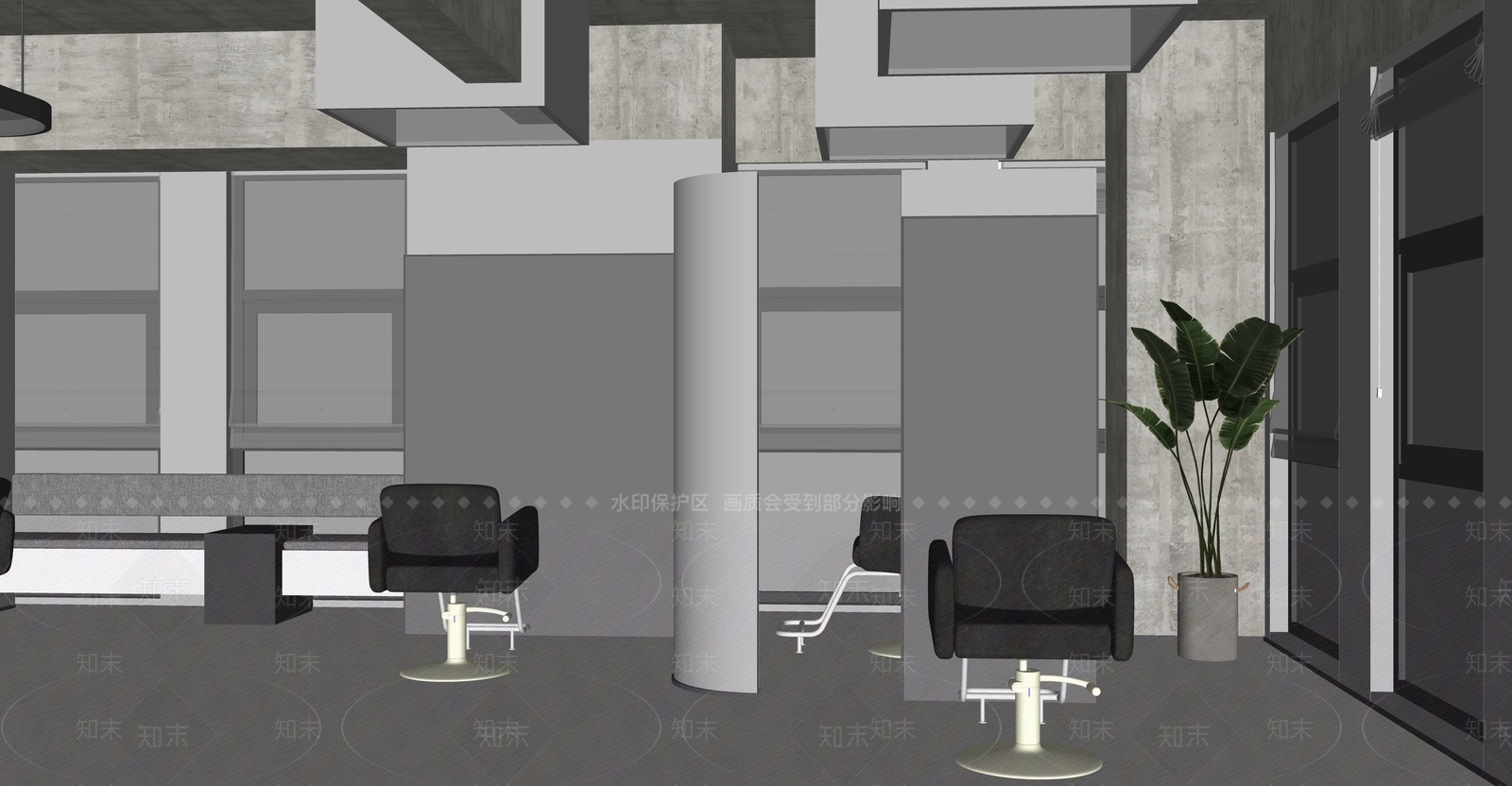 现代简约美发店SU模型下载【ID:1144405969】