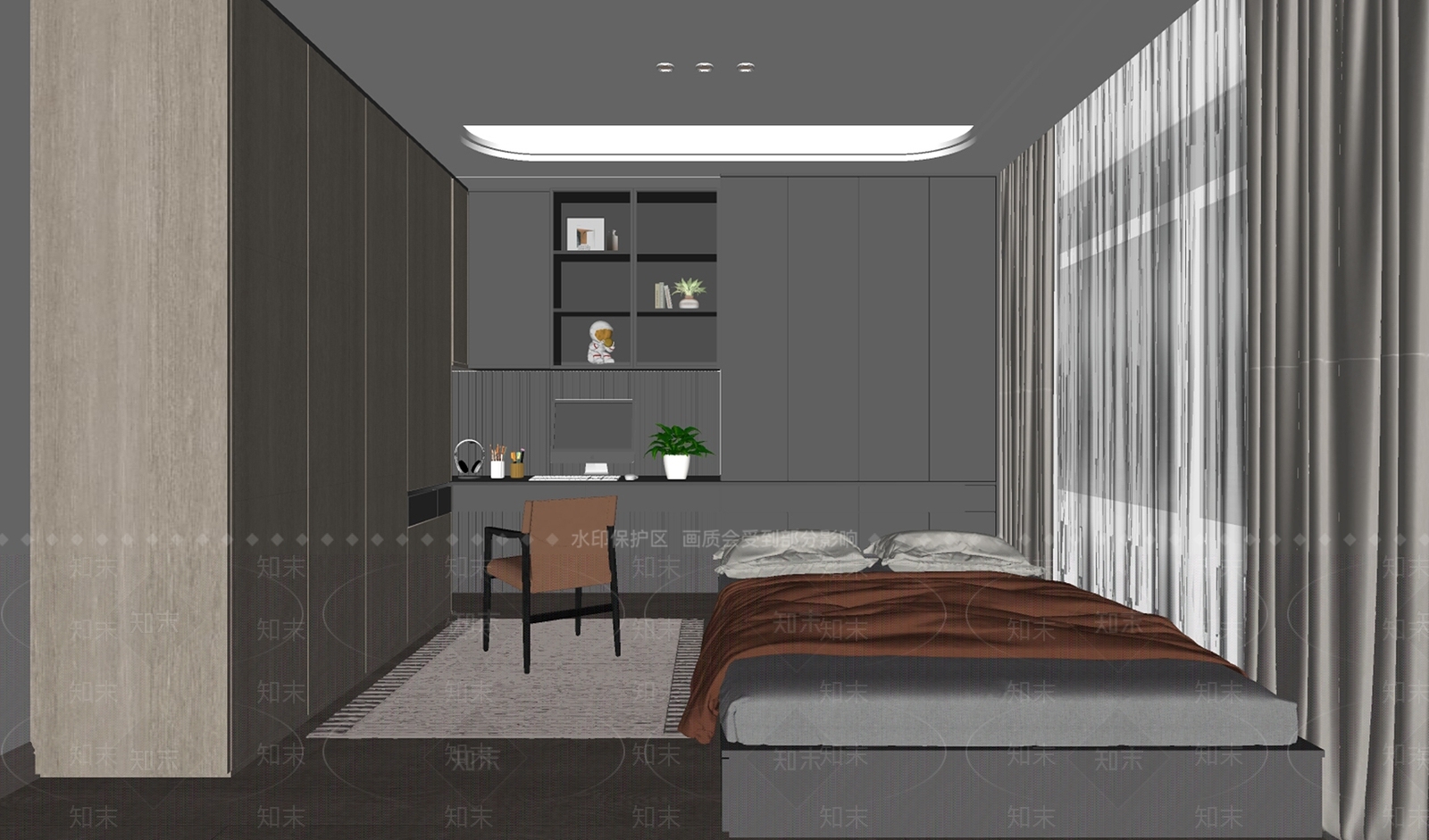 现代榻榻米卧室SU模型下载【ID:1144407262】
