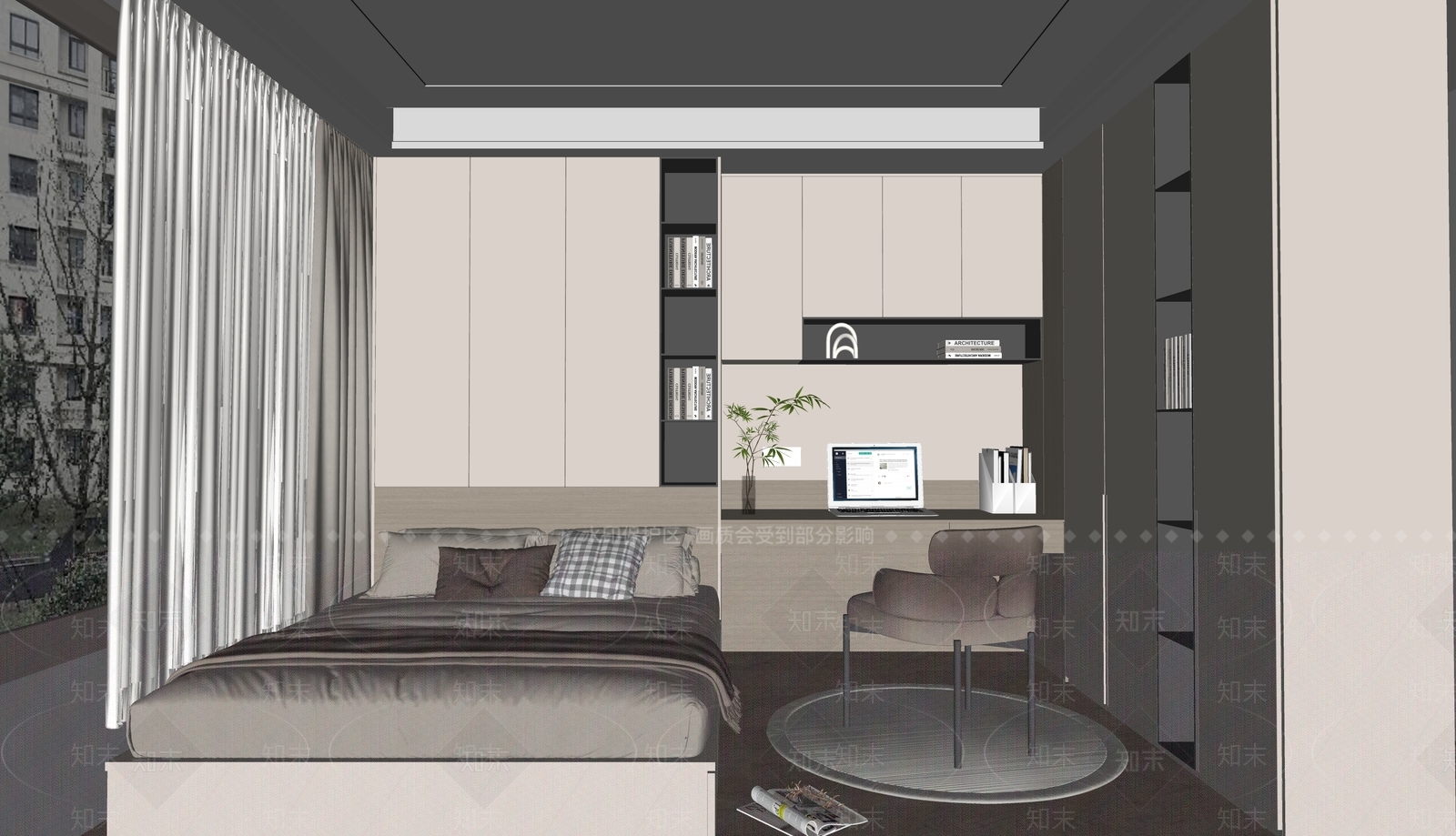现代榻榻米卧室SU模型下载【ID:1144410037】