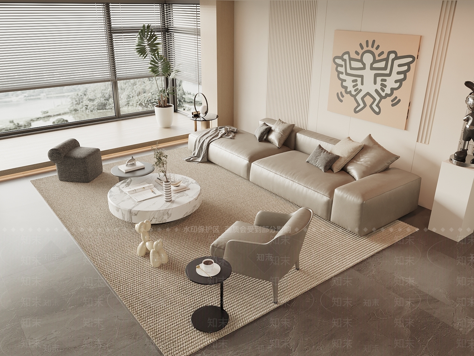 现代皮质沙发茶几组合3D模型下载【ID:1144413124】