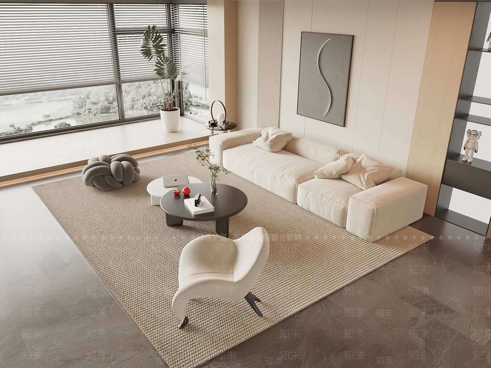 现代奶油风沙发茶几组合3D模型下载【ID:1144413279】_知末3d模型网
