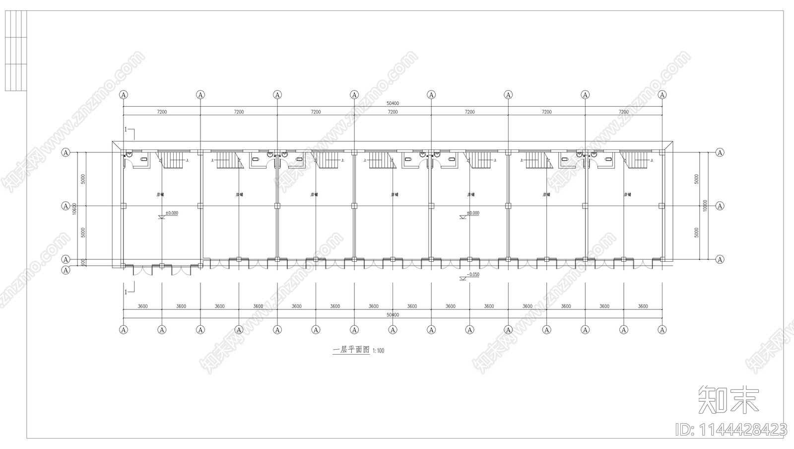 三层沿街商业楼建筑cad施工图下载【ID:1144428423】